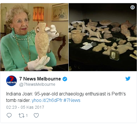 @7NewsMelbourne tarafından yapılan Twitter paylaşımı: Indiana Joan 95-year-old archaeology enthusiast is Perth's tomb raider. #7News 