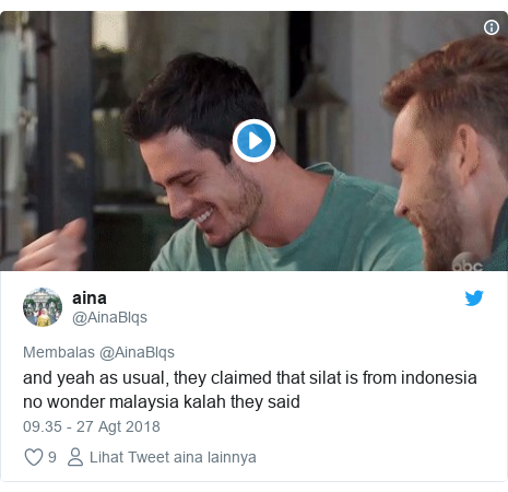 Twitter pesan oleh @AinaBlqs: and yeah as usual, they claimed that silat is from indonesia no wonder malaysia kalah they said 