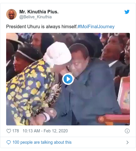 Ujumbe wa Twitter wa @Belive_Kinuthia: President Uhuru is always himself.#MoiFinalJourney 