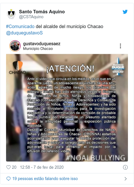 Twitter post de @CSTAquino: #Comunicado del alcalde del municipio Chacao @duquegustavoS 