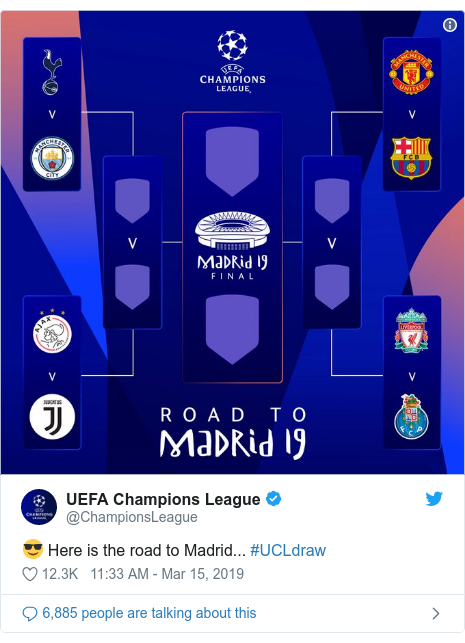 Twitter post by @ChampionsLeague: ? Here is the road to Madrid... #UCLdraw 