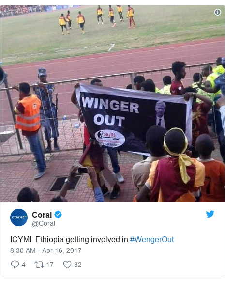 Twitter post by @Coral: ICYMI  Ethiopia getting involved in #WengerOut 