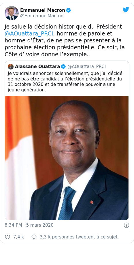 Côte d’Ivoire : Ouattara candidat pour un troisième mandat, Emmanuel Macron réagit  !