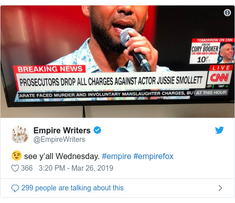 Twitter post by @EmpireWriters: 😉 see y’all Wednesday. #empire #empirefox 