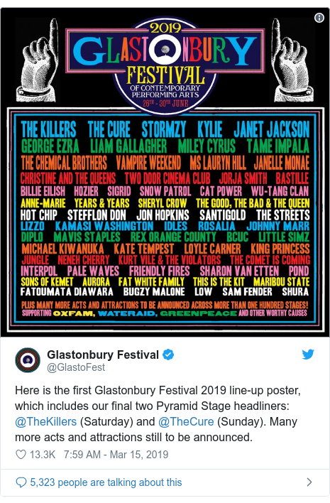 https://ichef.bbci.co.uk/news/485/socialembed/https://twitter.com/GlastoFest/status/1106465023684198405~/news/entertainment-arts-47624747