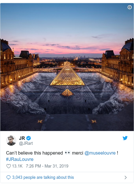 Twitter post by @JRart: Canât believe this happened ð merci @museelouvre ! #JRauLouvre 