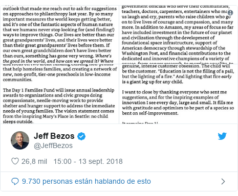Publicación de Twitter por @JeffBezos: 
