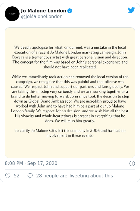 Jo malone apology hotsell