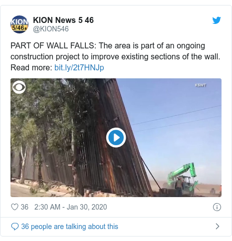 Twitter post by @KION546: PART OF WALL FALLS  The area is part of an ongoing construction project to improve existing sections of the wall. Read more   