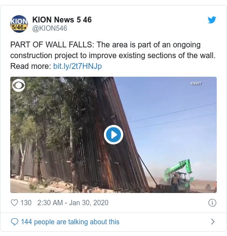 Twitter waxaa daabacay @KION546: PART OF WALL FALLS The area is part of an ongoing construction project to improve existing sections of the wall. Read more 