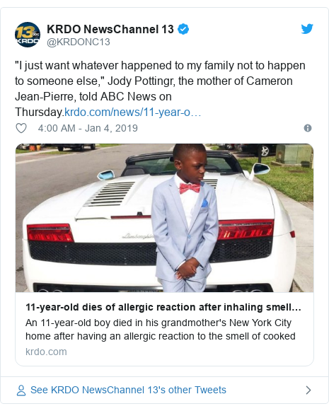 Twitter post by @KRDONC13: "I just want whatever happened to my family not to happen to someone else," Jody Pottingr, the mother of Cameron Jean-Pierre, told ABC News on Thursday.