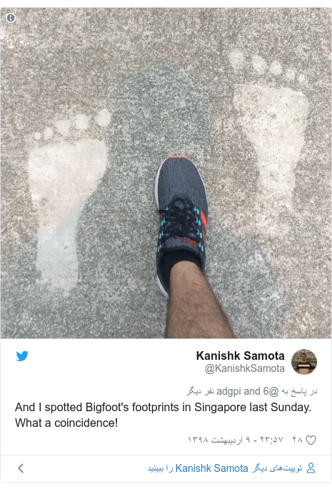پست توییتر از @KanishkSamota: And I spotted Bigfoot's footprints in Singapore last Sunday. What a coincidence! 