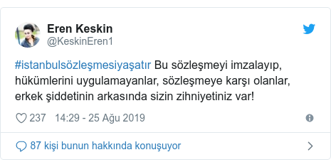 @KeskinEren1 tarafından yapılan Twitter paylaşımı: #istanbulsözleşmesiyaşatır Bu sözleşmeyi imzalayıp, hükümlerini uygulamayanlar, sözleşmeye karşı olanlar, erkek şiddetinin arkasında sizin zihniyetiniz var!