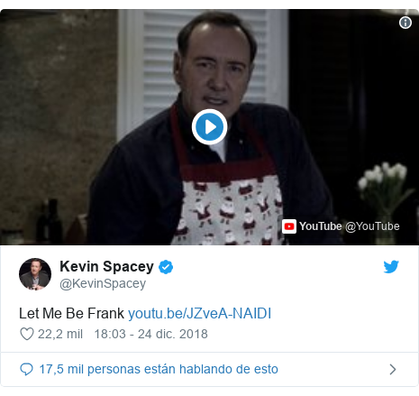 Publicación de Twitter por @KevinSpacey: Let Me Be Frank 