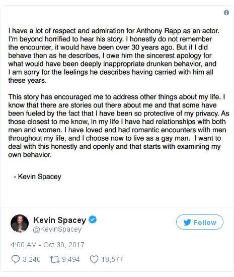 Twitter post by @KevinSpacey: 