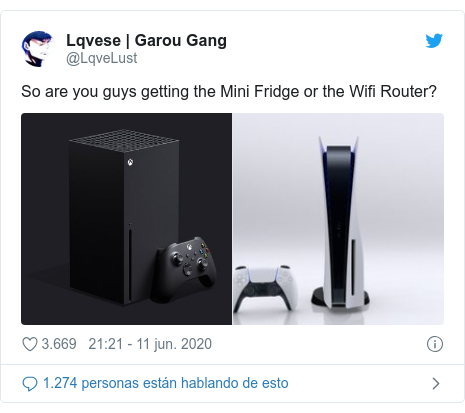 Publicación de Twitter por @LqveLust: So are you guys getting the Mini Fridge or the Wifi Router? 