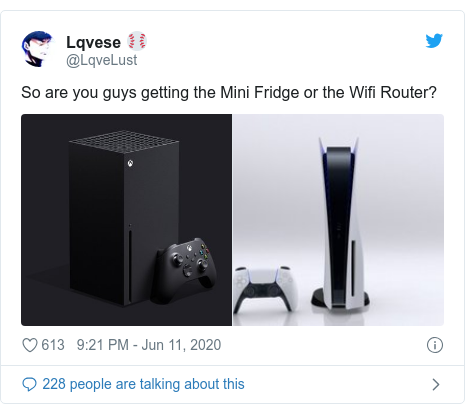 Twitter Post By @Lqvelust: So Are You Guys Getting The Mini Fridge Or The Wifi Router? 
