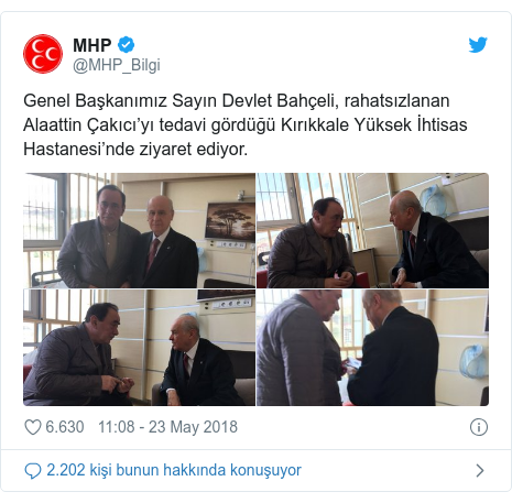 @MHP_Bilgi tarafından yapılan Twitter paylaşımı: Genel Başkanımız Sayın Devlet Bahçeli, rahatsızlanan Alaattin Çakıcı’yı tedavi gördüğü Kırıkkale Yüksek İhtisas Hastanesi’nde ziyaret ediyor. 
