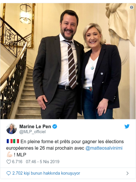 @MLP_officiel tarafından yapılan Twitter paylaşımı: 🇫🇷🇮🇹 En pleine forme et prêts pour gagner les élections européennes le 26 mai prochain avec @matteosalvinimi 💪🏻 ! MLP 
