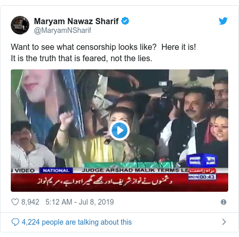 Twitter post by @MaryamNSharif: Want to see what censorship looks like?  Here it is! It is the truth that is feared, not the lies. 