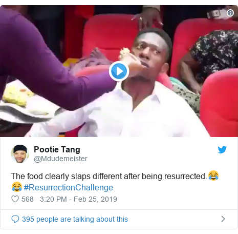 Twitter post by @Mdudemeister: The food clearly slaps different after being resurrected.😂😂 #ResurrectionChallenge 