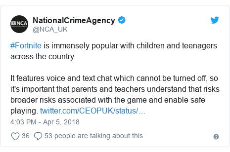 School Warns Over Roblox And Fortnite Online Games Bbc News - twitter post by nca uk fortnite is immensely popular with children and teenagers across