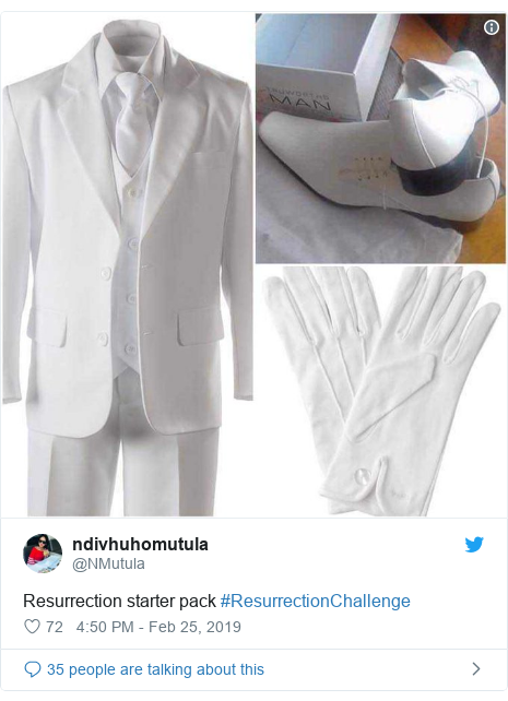 Twitter post by @NMutula: Resurrection starter pack #ResurrectionChallenge 