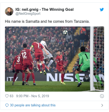 Ujumbe wa Twitter wa @NeilGreigSport: neil.greig - The Winning Goal  His name is Samatta and he comes from Tanzania. 