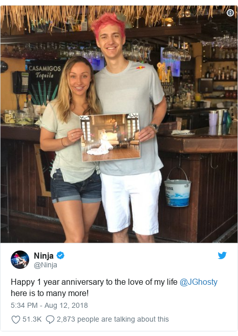 twitter post by ninja happy 1 year anniversary to the love of my life - ninjas family fortnite
