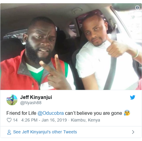 Twitter post by @Nyash88: Friend for Life @Oducobra can't believe you are gone 😰