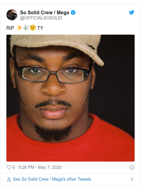 Twitter post by @OFFICIALSOSOLID: RiP ✨🕊😔 TY 