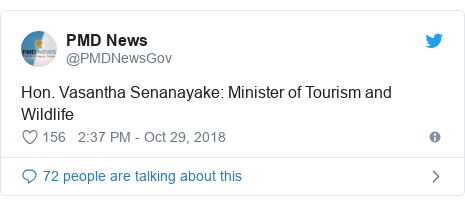Twitter හි @PMDNewsGov කළ පළකිරීම: Hon. Vasantha Senanayake  Minister of Tourism and Wildlife