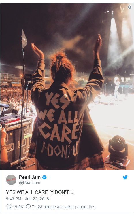 Twitter post by @PearlJam: YES WE ALL CARE. Y-DONâT U.
