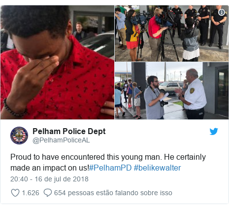 Twitter post de @PelhamPoliceAL: Proud to have encountered this young man. He certainly made an impact on us!#PelhamPD #belikewalter 