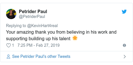 Twitter post by @PetriderPaul: Your amazing thank you from believing in his work and supporting building up his talent 🌟