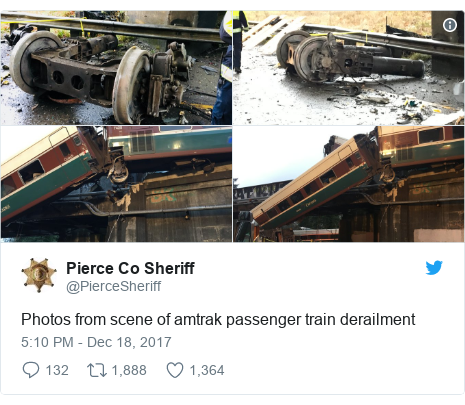 Twitter post by @PierceSheriff: Photos from scene of amtrak passenger train derailment 