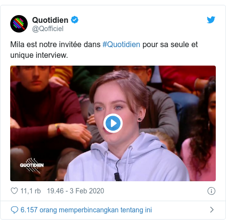 Twitter pesan oleh @Qofficiel: Mila est notre invitée dans #Quotidien pour sa seule et unique interview. 