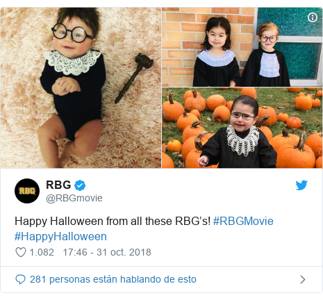 Publicación de Twitter por @RBGmovie: Happy Halloween from all these RBG’s! #RBGMovie #HappyHalloween 