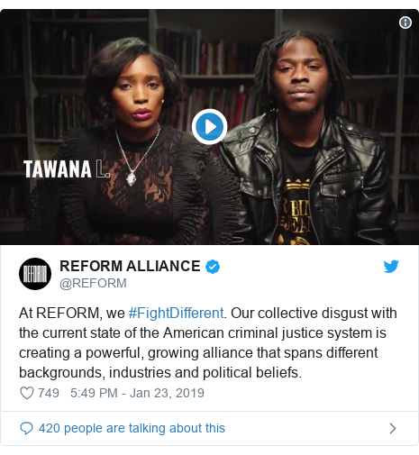 Twitter post by @REFORM: At REFORM, we #FightDifferent. Our collective disgust with the current state of the American criminal justice system is creating a powerful, growing alliance that spans different backgrounds, industries and political beliefs. 