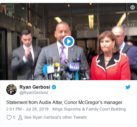 Twitter post by @RyanGerbosi: Statement from Audie Attar, Conor McGregor’s manager. 