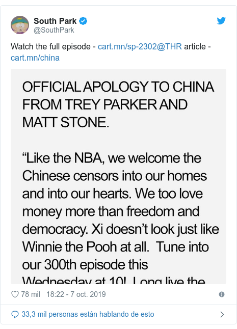 Publicación de Twitter por @SouthPark: Watch the full episode - @THR article -  