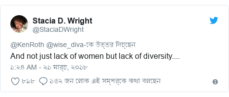 @StaciaDWright এর টুইটার পোস্ট: And not just lack of women but lack of diversity....