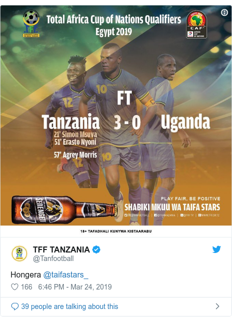 Ujumbe wa Twitter wa @Tanfootball: Hongera @taifastars_ 