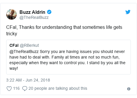 Twitter post by @TheRealBuzz: CFal, Thanks for understanding that sometimes life gets tricky 