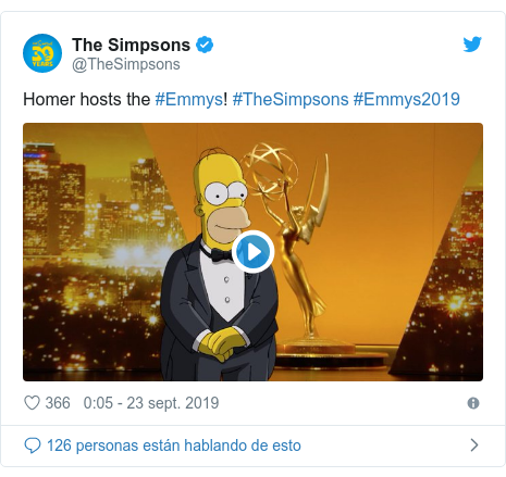 Publicaci&oacute;n de Twitter por @TheSimpsons: Homer hosts the #Emmys! #TheSimpsons #Emmys2019 