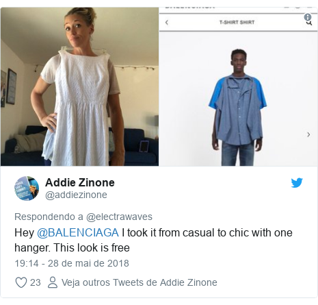 Twitter post de @addiezinone: Hey @BALENCIAGA I took it from casual to chic with one hanger. This look is free 