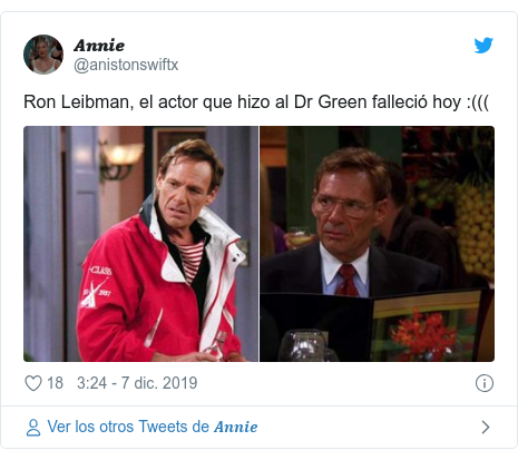 Publicación de Twitter por @anistonswiftx: Ron Leibman, el actor que hizo al Dr Green falleció hoy ((( 