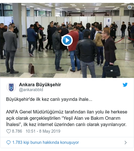 @ankarabbld tarafÄ±ndan yapÄ±lan Twitter paylaÅÄ±mÄ±: BÃ¼yÃ¼kÅehir'de ilk kez canlÄ± yayÄ±nda ihale...ANFA Genel MÃ¼dÃ¼rlÃ¼ÄÃ¼mÃ¼z tarafÄ±ndan ilan yolu ile herkese aÃ§Ä±k olarak gerÃ§ekleÅtirilen âYeÅil Alan ve BakÄ±m OnarÄ±m Ä°halesiâ, ilk kez internet Ã¼zerinden canlÄ± olarak yayÄ±nlanÄ±yor. 