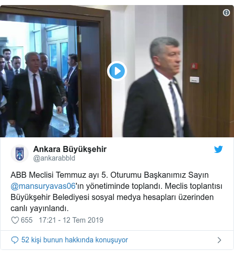 @ankarabbld tarafÄ±ndan yapÄ±lan Twitter paylaÅÄ±mÄ±: ABB Meclisi Temmuz ayÄ± 5. Oturumu BaÅkanÄ±mÄ±z SayÄ±n @mansuryavas06'Ä±n yÃ¶netiminde toplandÄ±. Meclis toplantÄ±sÄ± BÃ¼yÃ¼kÅehir Belediyesi sosyal medya hesaplarÄ± Ã¼zerinden canlÄ± yayÄ±nlandÄ±. 