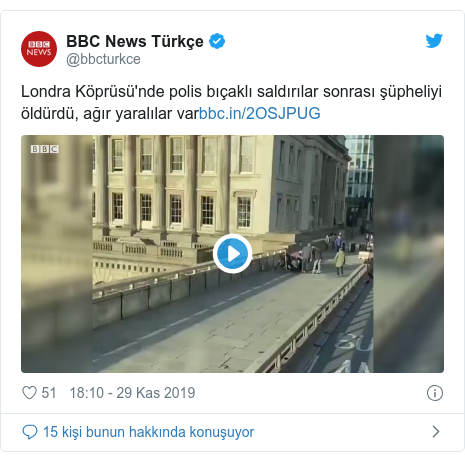 @bbcturkce tarafından yapılan Twitter paylaşımı: Londra Köprüsü'nde polis bıçaklı saldırılar sonrası şüpheliyi öldürdü, ağır yaralılar var 